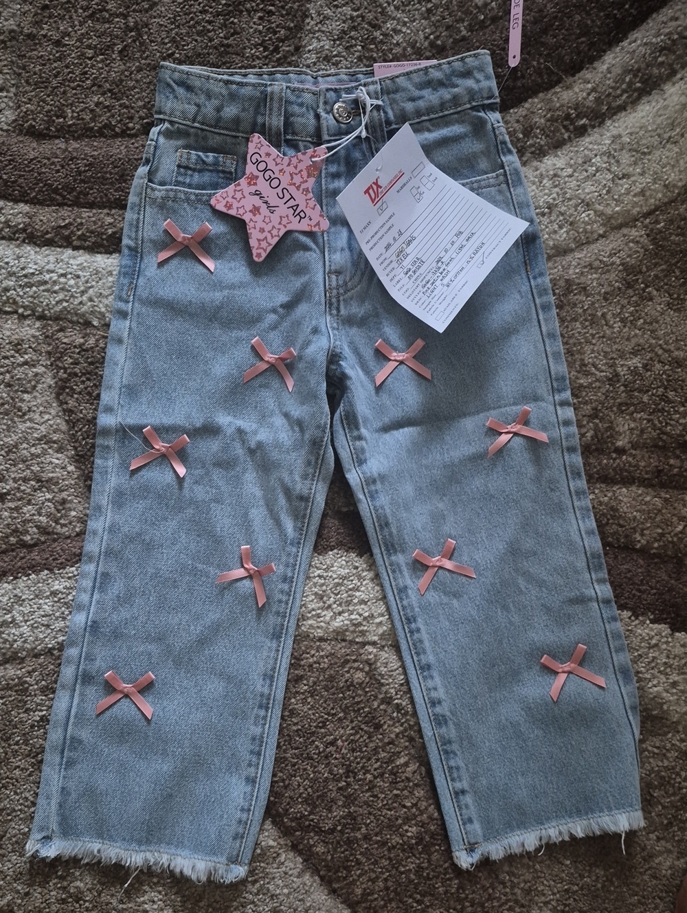 GOGO Light Blue Cropped Jeans with Pink Ribbon Bows